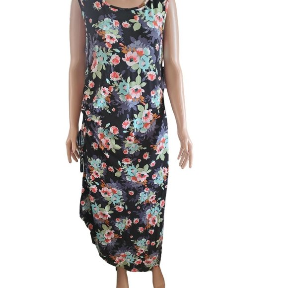 NEW Flutter & Kick Maternity Size L Floral Maxi Length Side Ruched Tank Dress - Picture 1 of 13